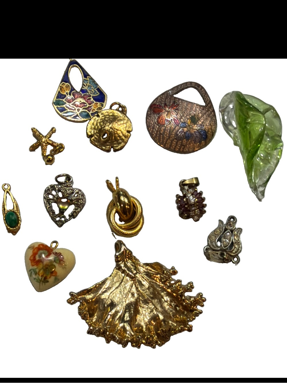 Vintage Estate PENDANTS necklace LOT heart Starfish Sea Gems Rhinestones Flower